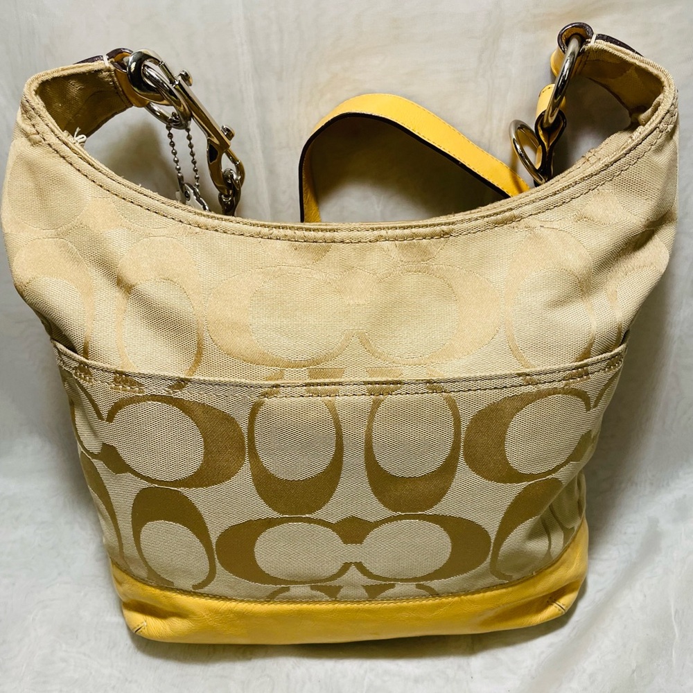 Coach Signature Hobo with Yellow Patent Leather Trim - Picture 4 of 14